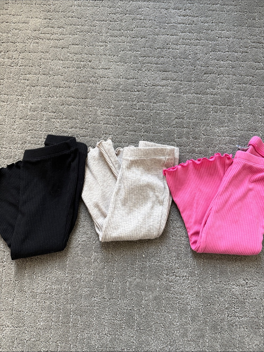 Old Navy Black, Hot Pink, Tan Ribbed Flare Leggings with Ruffle Hem